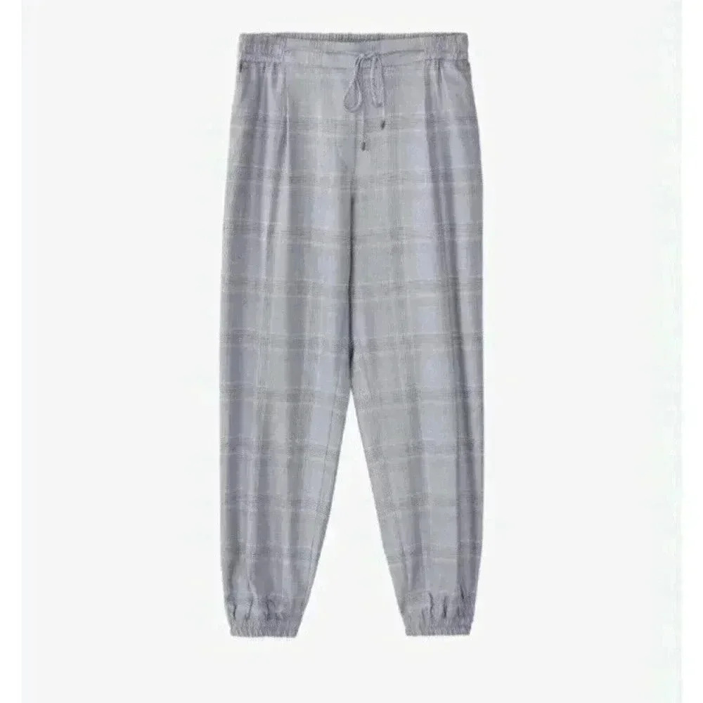 Massimo Dutti Plaid Jogger Pants Womens Sz 6 Pockets Elastic Waist Pleated